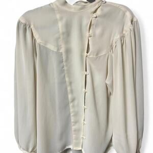 Vintage 80s Puccini cream blouse with unique asymmetric button closure Medium